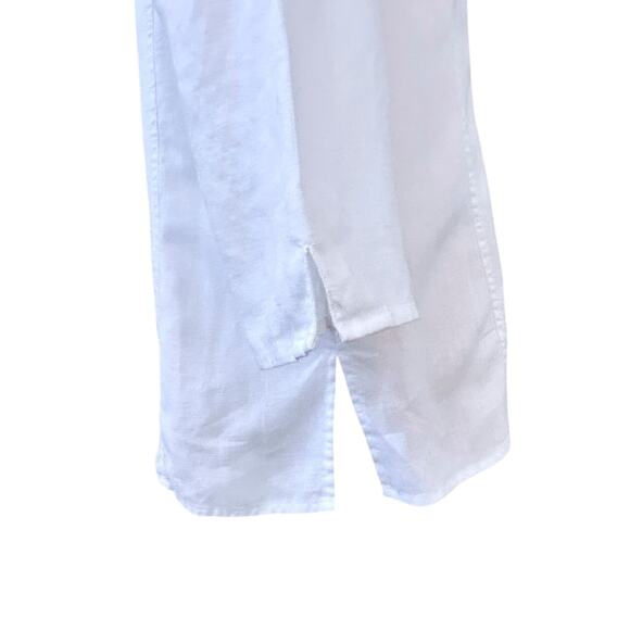 100% LINEN Boho Cottage Button Up Ruffled ecologie Side Slit Size Large - Picture 4 of 9